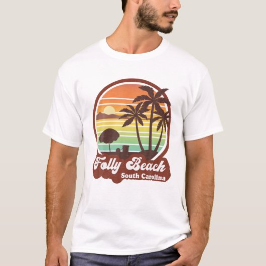 Retro Folly Beach South Carolina SC Souvenir Trave T-shirt (Voorkant)