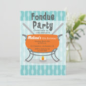Retro Fondue Party Verjaardag Uitnodiging (Staand voorkant)