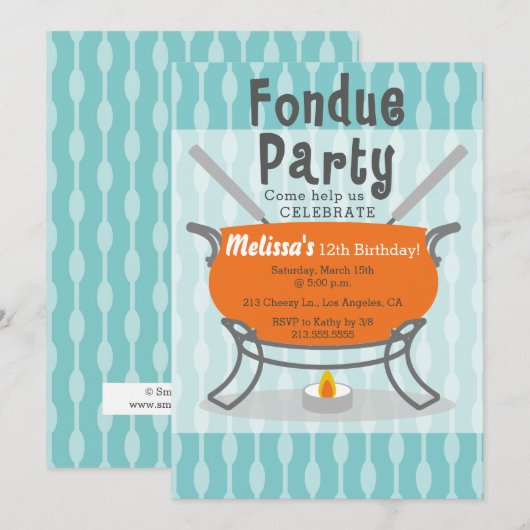 Retro Fondue Party Verjaardag Uitnodiging (Voorkant / Achterkant)
