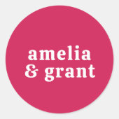 Retro Font Hot Roze Moderne bruiloft Ronde Sticker (Voorkant)