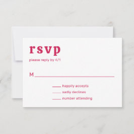 Retro Font Hot Roze Moderne bruiloft RSVP Kaartje