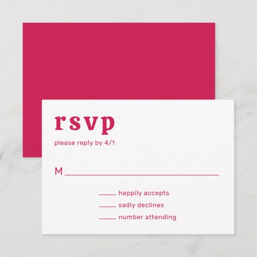 Retro Font Hot Roze Moderne bruiloft RSVP Kaartje (Voorkant / Achterkant)