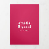 Retro Font Hot Roze QR Code Foto Moderne bruiloft Drieluik Uitnodiging (Cover)