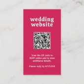 Retro Font Hot Roze QR Code Moderne bruiloft Informatiekaartje (Voorkant)