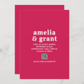 Retro Font Hot Roze QR Code Moderne bruiloft Kaart (Voorkant / Achterkant)