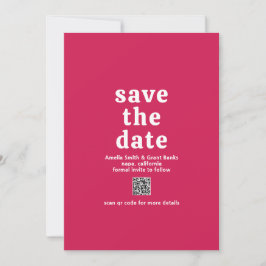 Retro Font Hot Roze QR Code Moderne bruiloft Save The Date