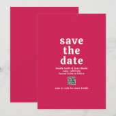 Retro Font Hot Roze QR Code Moderne bruiloft Save The Date (Voorkant / Achterkant)