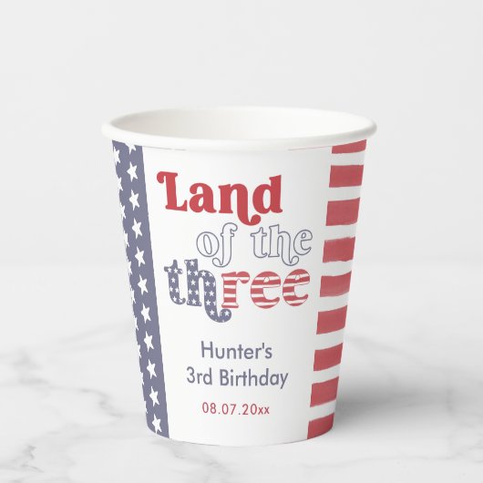 Retro Font Land van het Drie 3e Verjaardagsfeest Papieren Bekers (Voorkant)