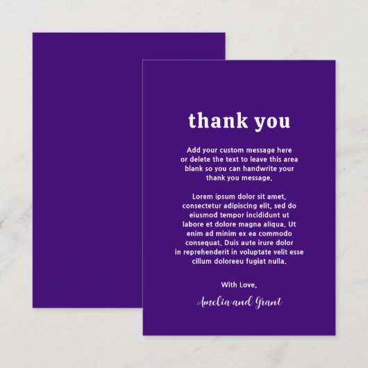 Retro Font Paarse bruiloft Bedankkaart (Voorkant / Achterkant)