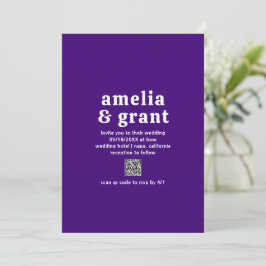 Retro Font Paarse QR Code Modern Wedding Kaart
