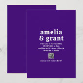 Retro Font Paarse QR Code Modern Wedding Kaart (Voorkant / Achterkant)
