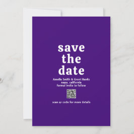 Retro Font Paarse QR Code Modern Wedding Save The Date