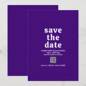 Retro Font Paarse QR Code Modern Wedding Save The Date (Voorkant / Achterkant)