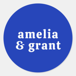 Retro Font Royal Blue Moderne bruiloft Ronde Sticker