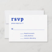 Retro Font Royal Blue Moderne bruiloft RSVP Kaartje (Voorkant)