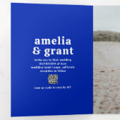 Retro Font Royal Blue QR Code Foto Moderne bruilof Drieluik Uitnodiging (Binnenzijde eerst)