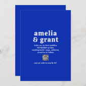 Retro Font Royal Blue QR Code Moderne bruiloft Kaart (Voorkant / Achterkant)