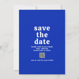 Retro Font Royal Blue QR Code Moderne bruiloft Save The Date