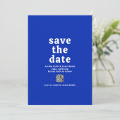 Retro Font Royal Blue QR Code Moderne bruiloft Save The Date (Staand voorkant)