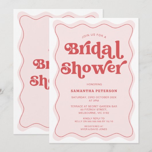 Retro Font Roze Red Wave Vrijgezellenfeest Kaart (Voorkant / Achterkant)