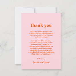 Retro Font Sinaasappel en Roze Modern Wedding Bedankkaart