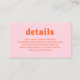 Retro Font Sinaasappel en Roze Modern Wedding Informatiekaartje