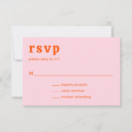Retro Font Sinaasappel en Roze Modern Wedding RSVP Kaartje