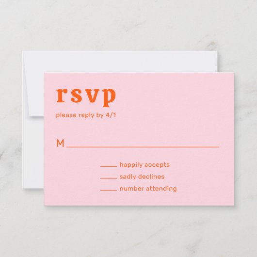 Retro Font Sinaasappel en Roze Modern Wedding RSVP Kaartje (Voorkant)