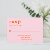Retro Font Sinaasappel en Roze Modern Wedding RSVP Kaartje (Staand voorkant)