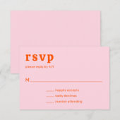 Retro Font Sinaasappel en Roze Modern Wedding RSVP Kaartje (Voorkant / Achterkant)