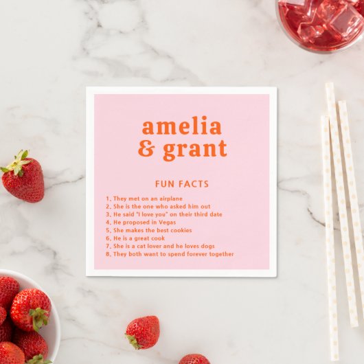 Retro Font Sinaasappel en Roze Modern Wedding Servet (Insitu)