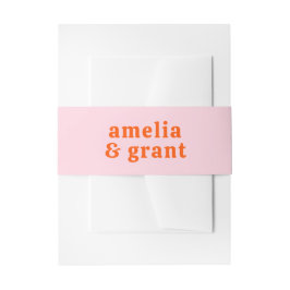 Retro Font Sinaasappel en Roze Modern Wedding Uitnodigingen Wikkel