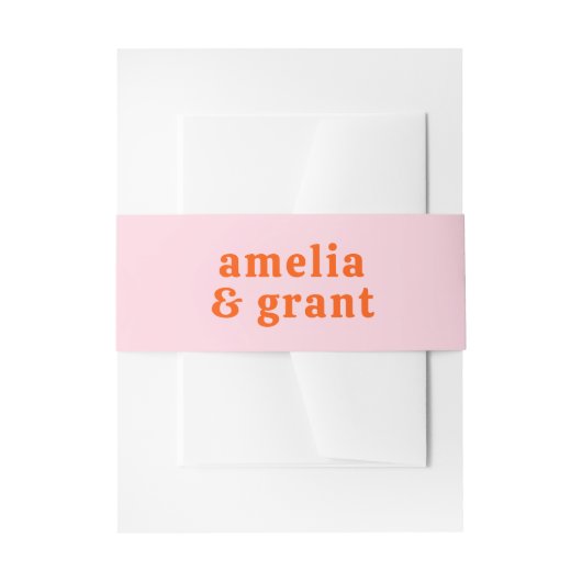 Retro Font Sinaasappel en Roze Modern Wedding Uitnodigingen Wikkel (Voorkant Voorbeeld)