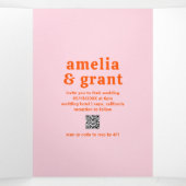 Retro Font Sinaasappel en Roze QR Code Fotobruilof Drieluik Uitnodiging (Binnenkant midden)
