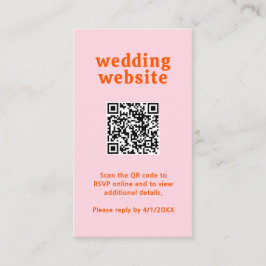 Retro Font Sinaasappel en Roze QR Code Modern Wedd Informatiekaartje