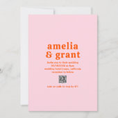 Retro Font Sinaasappel en Roze QR Code Modern Wedd Kaart (Voorkant)