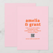 Retro Font Sinaasappel en Roze QR Code Modern Wedd Kaart (Voorkant / Achterkant)