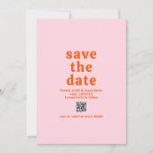 Retro Font Sinaasappel en Roze QR Code Modern Wedd Save The Date (Voorkant)