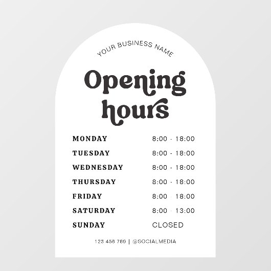 Retro Font Trendy Arch Bedrijfsnaam Openingstijden Raamsticker (Vel)