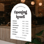 Retro Font Trendy Arch Bedrijfsnaam Openingstijden Raamsticker
