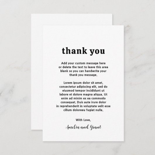 Retro Font Zwart en Wit Moderne bruiloft Bedankkaart (Voorkant / Achterkant)