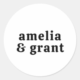 Retro Font Zwart en Wit Moderne bruiloft Ronde Sticker
