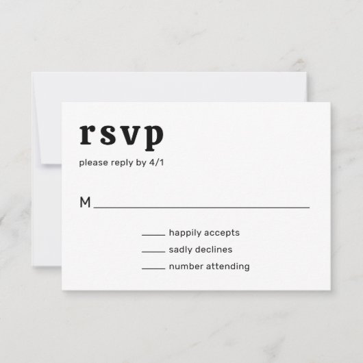 Retro Font Zwart en Wit Moderne bruiloft RSVP Kaartje (Voorkant)