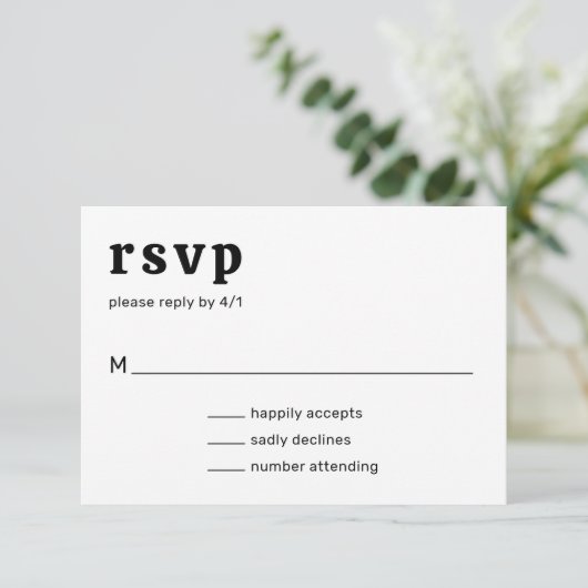 Retro Font Zwart en Wit Moderne bruiloft RSVP Kaartje (Staand voorkant)