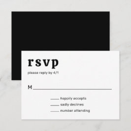 Retro Font Zwart en Wit Moderne bruiloft RSVP Kaartje