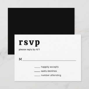 Retro Font Zwart en Wit Moderne bruiloft RSVP Kaartje