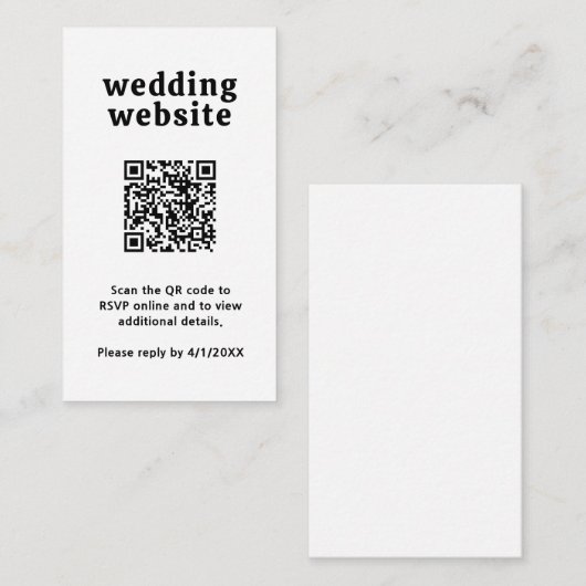 Retro Font Zwart en Wit QR Code Modern Wedding Informatiekaartje (Voorkant / Achterkant)