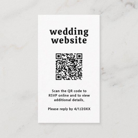 Retro Font Zwart en Wit QR Code Modern Wedding Informatiekaartje (Voorkant)