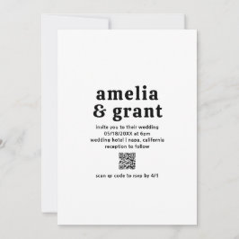 Retro Font Zwart en Wit QR Code Modern Wedding Kaart