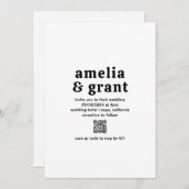 Retro Font Zwart en Wit QR Code Modern Wedding Kaart (Voorkant / Achterkant)